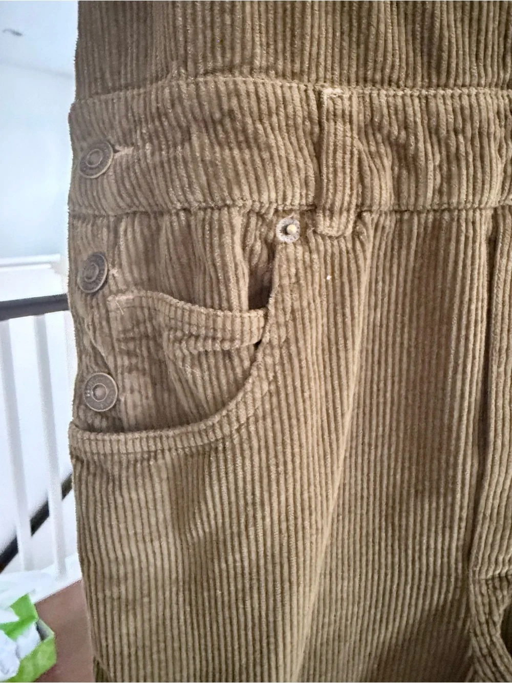 Free People We The Free Corduroy Overalls Medium Olive Utility Baggy Boho - Picture 4 of 8